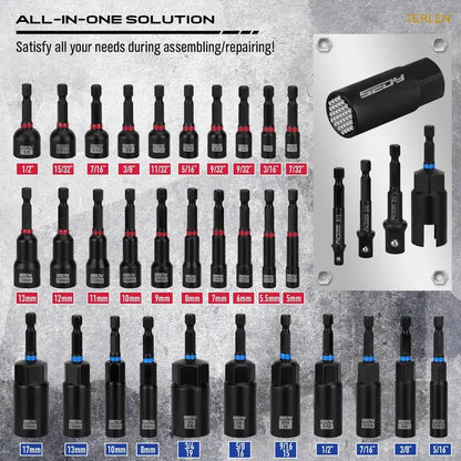 80/41-Piece Magnetic Impact Nut Driver Set – Metric & SAE with Adapters & Bits